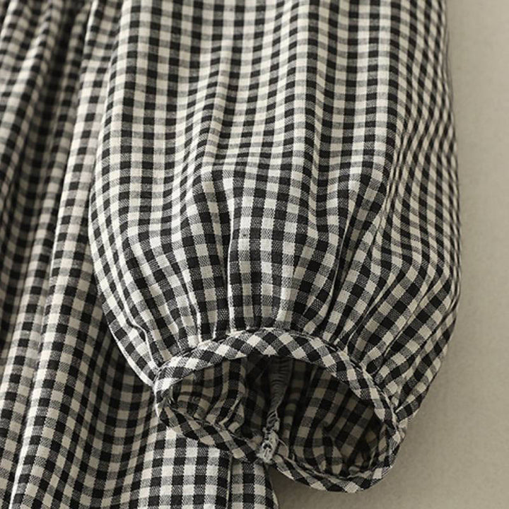 Buddha Stones Spring Fall Casual Mandarin Collar Plaid Women's Long Sleeve Dress With Pocket - image 5