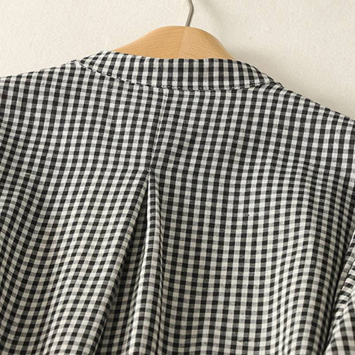 Buddha Stones Spring Fall Casual Mandarin Collar Plaid Women's Long Sleeve Dress With Pocket - image 3