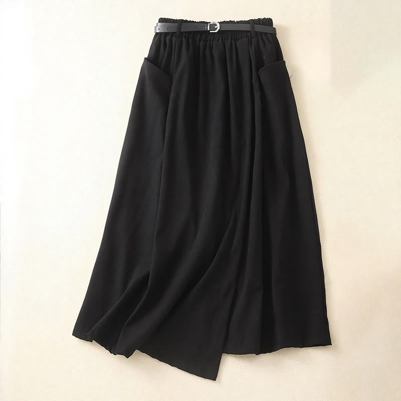 Buddha Stones Fall Minimalist Elegant Side Slit Solid Women's Skirt With Pocket - Black - US4-12, UK/AU8-16, EU36-44 (F) - image 5