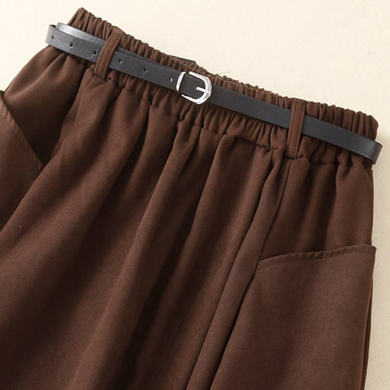 Buddha Stones Fall Minimalist Elegant Side Slit Solid Women's Skirt With Pocket - image 1