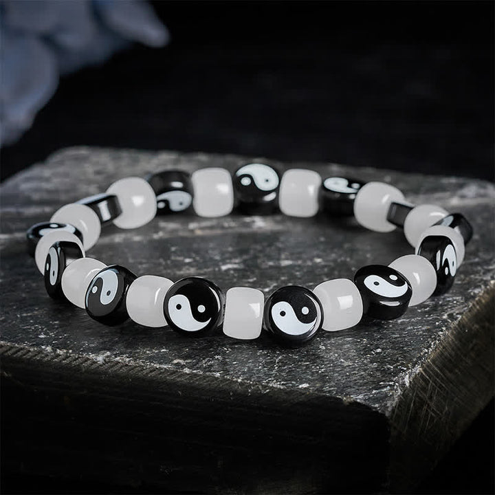 Buddha Stones Liuli Yin Yang Black And White Beads Balance Bracelet - image 1
