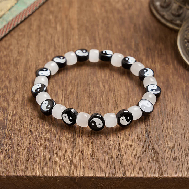 Buddha Stones Liuli Yin Yang Black And White Beads Balance Bracelet - image 2
