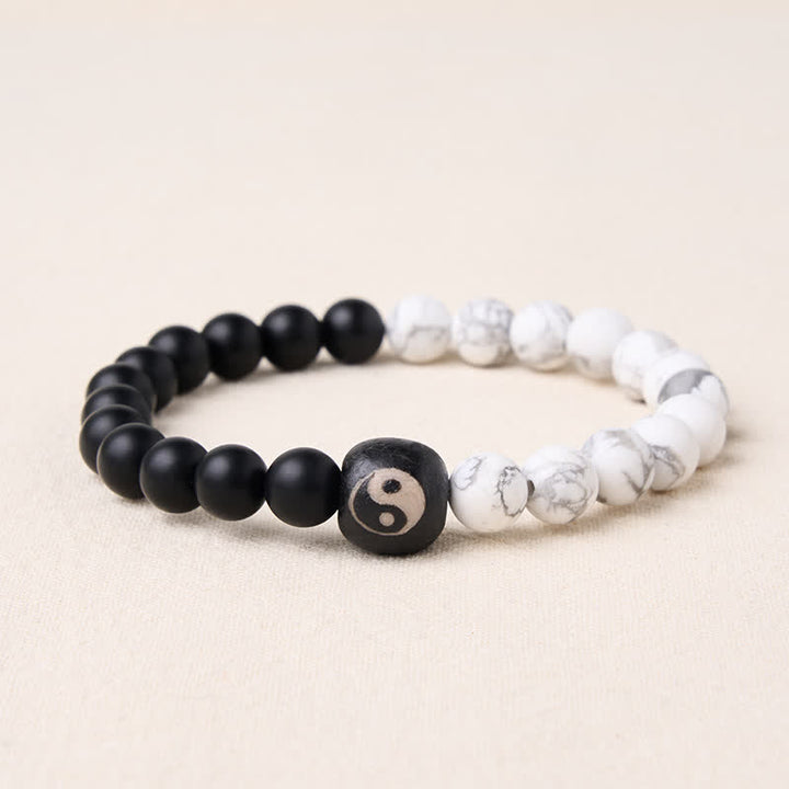 Buddha Stones Black Onyx White Turquoise Yin Yang Balance Round Bead Bracelet - Black Onyx And White Turquoise - 5.9–6.3 in (15–16 cm) - image 10