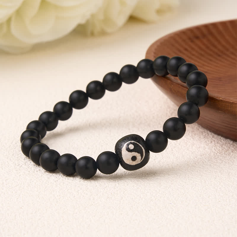 Buddha Stones Black Onyx White Turquoise Yin Yang Balance Round Bead Bracelet - image 16