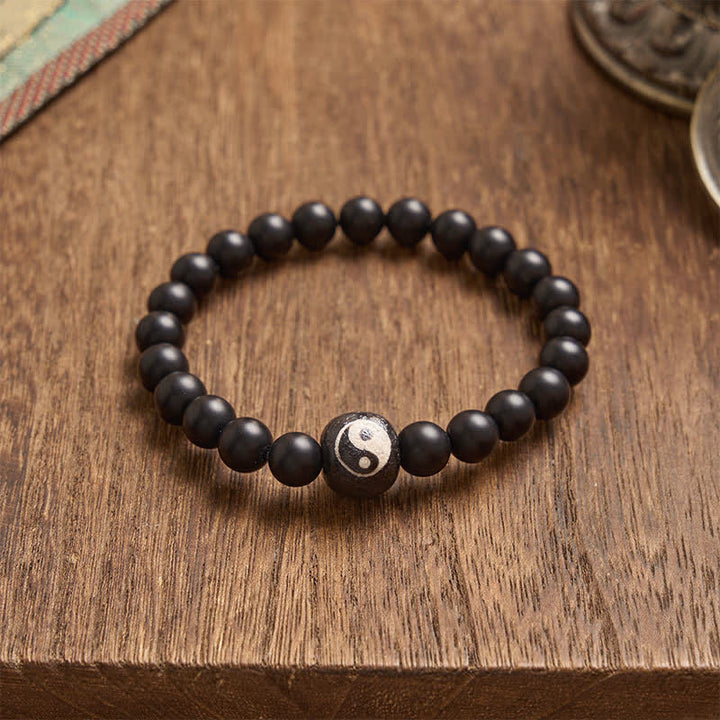 Buddha Stones Black Onyx White Turquoise Yin Yang Balance Round Bead Bracelet - image 17