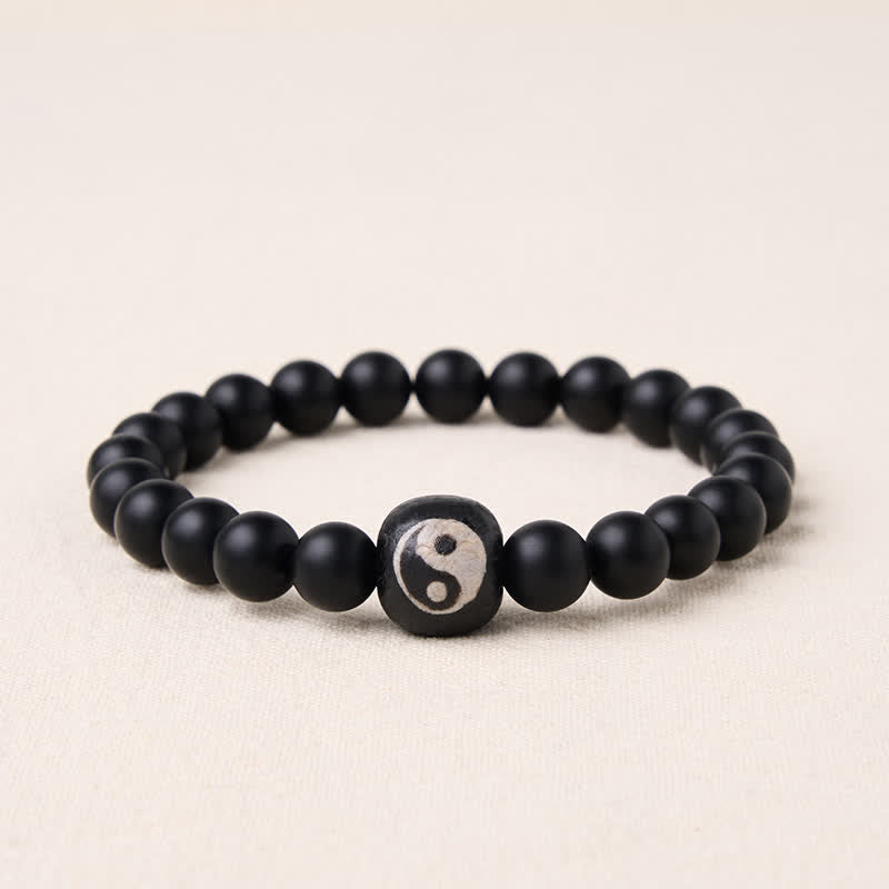 Buddha Stones Black Onyx White Turquoise Yin Yang Balance Round Bead Bracelet - Black Onyx - 5.9–6.3 in (15–16 cm) - image 15