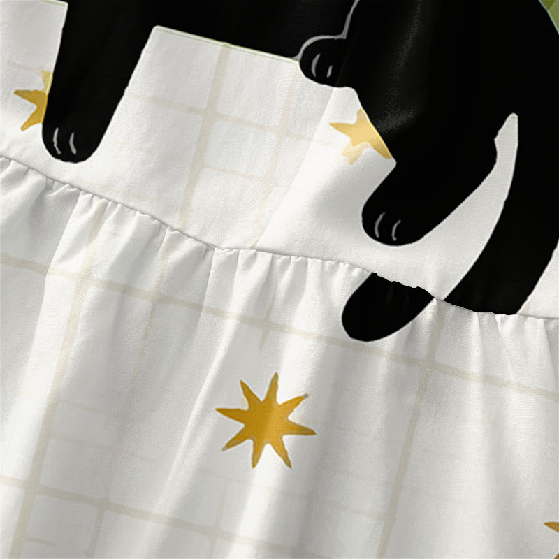 Buddha Stones Summer Casual Black Cat Stars Pattern Women's Summer Sleeveless Midi Dress With Pockets - image 1