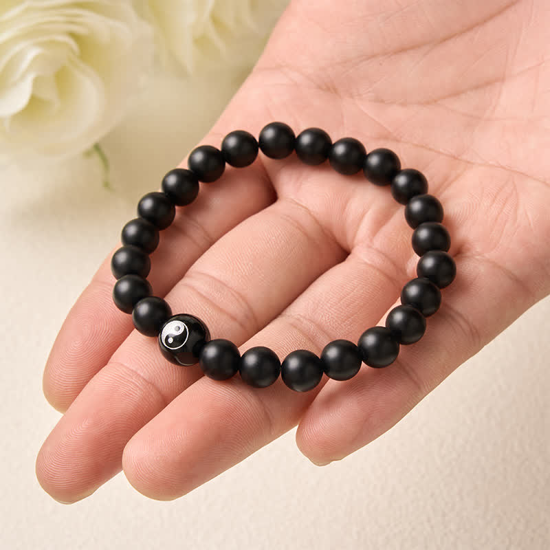 Buddha Stones Black Onyx White Turquoise Yin Yang Black Obsidian Round Bead Balance Bracelet - image 4
