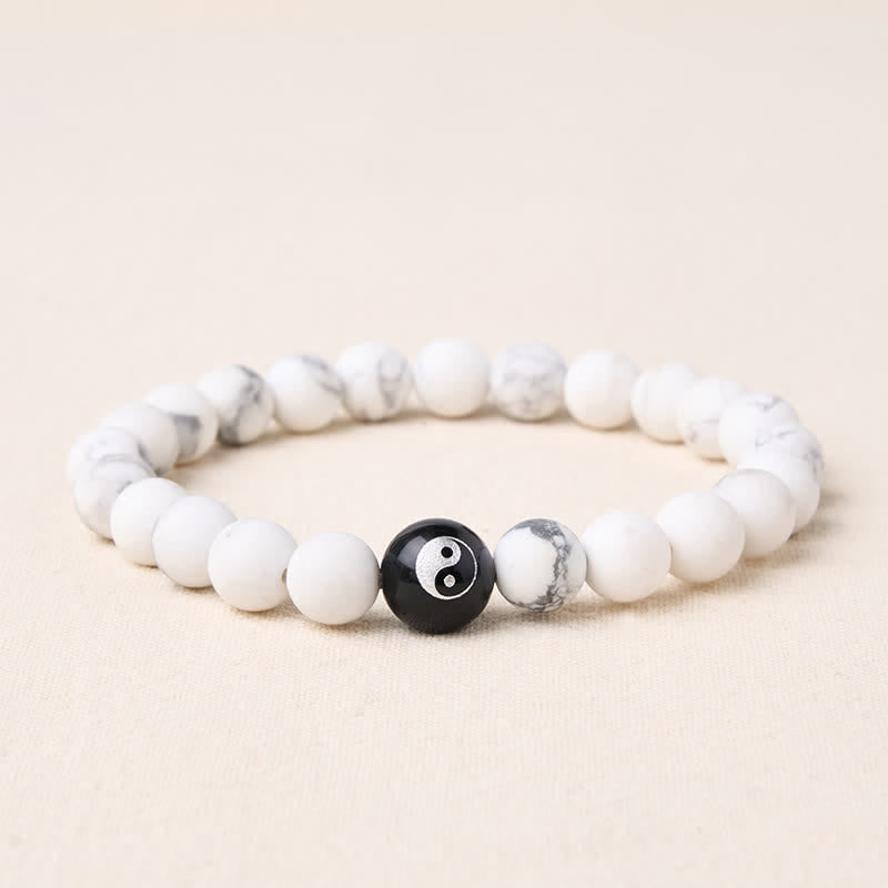 Buddha Stones Black Onyx White Turquoise Yin Yang Black Obsidian Round Bead Balance Bracelet - White Turquoise - 5.9–6.3 in (15–16 cm) - image 11