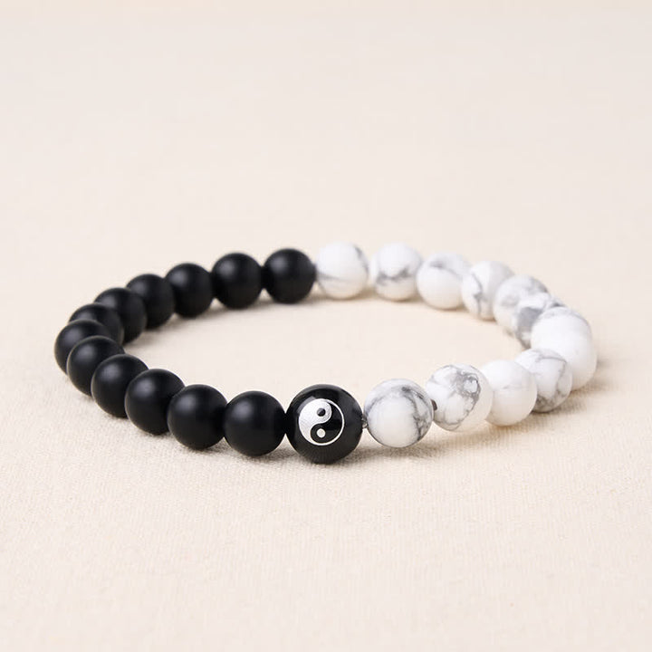 Buddha Stones Black Onyx White Turquoise Yin Yang Black Obsidian Round Bead Balance Bracelet - Black Onyx And White Turquoise - 5.9–6.3 in (15–16 cm) - image 16