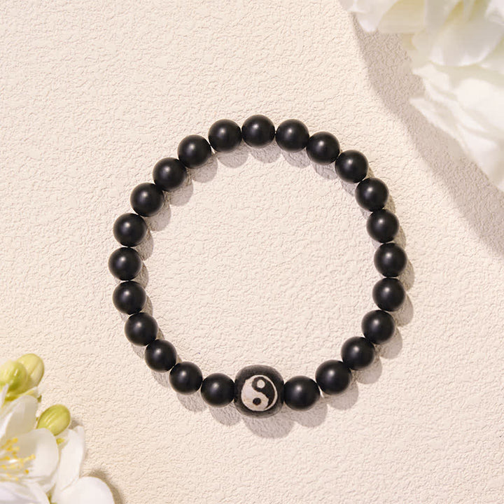 Buddha Stones Black Onyx White Turquoise Yin Yang Black Obsidian Round Bead Balance Bracelet - image 5
