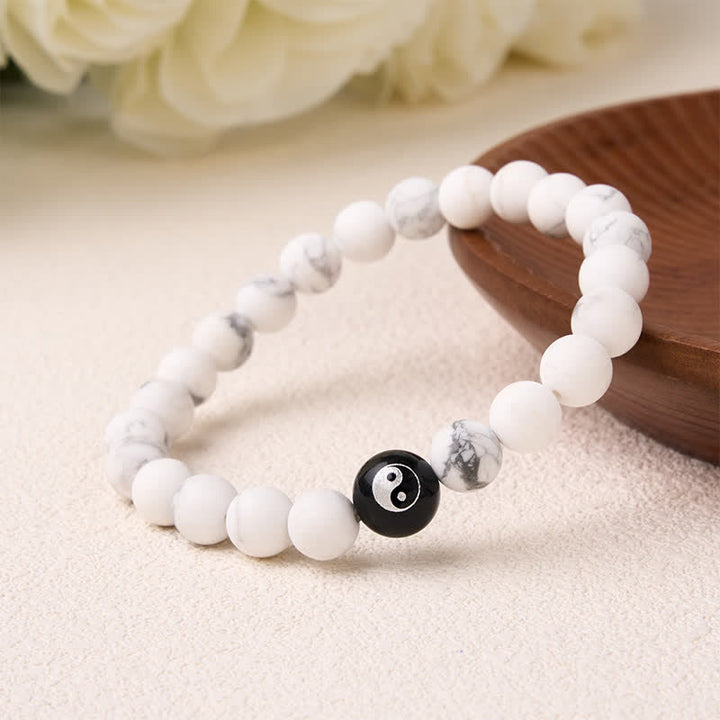 Buddha Stones Black Onyx White Turquoise Yin Yang Black Obsidian Round Bead Balance Bracelet - image 12