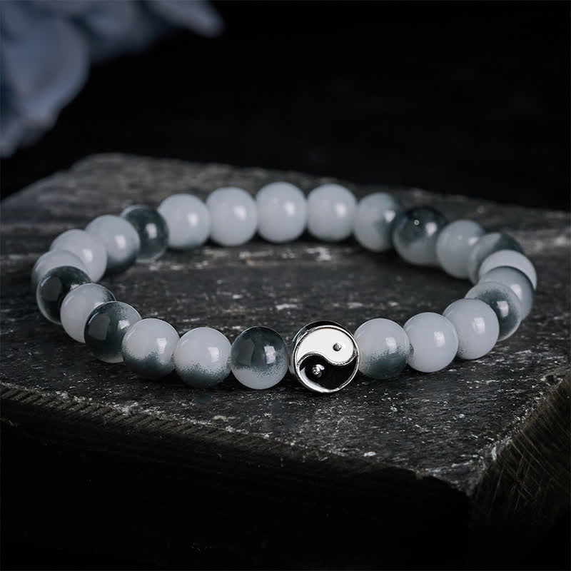 Buddha Stones Alloy Flat Bead and Glass Yin Yang Two-Tone Balance Bracelet - image 5