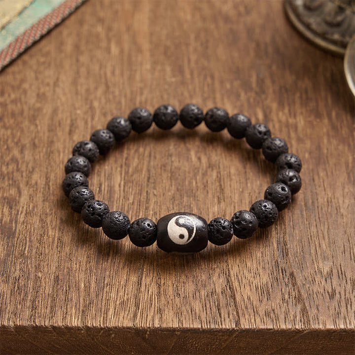 Buddha Stones Lava Rock Black Onyx Yin Yang Bead Support Bracelet - image 4