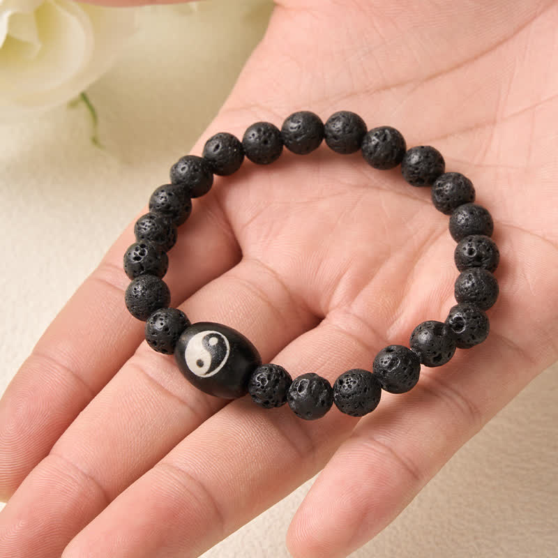 Buddha Stones Lava Rock Black Onyx Yin Yang Bead Support Bracelet - image 9