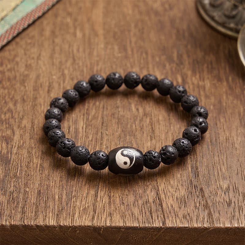 Buddha Stones Lava Rock Black Onyx Yin Yang Bead Support Bracelet - image 2