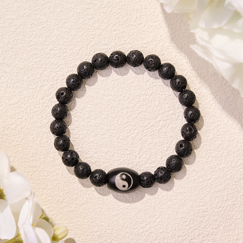 Buddha Stones Lava Rock Black Onyx Yin Yang Bead Support Bracelet - image 10