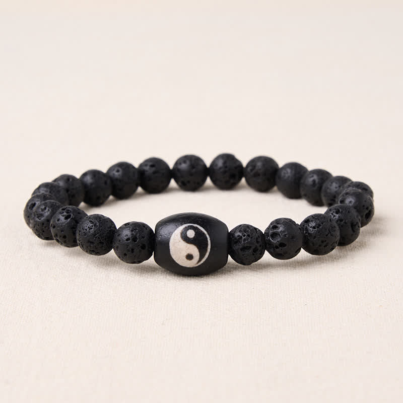 Buddha Stones Lava Rock Black Onyx Yin Yang Bead Support Bracelet - Lava Rock (Wrist Circumference: 5.9–6.3 in/15–16 cm) - image 0