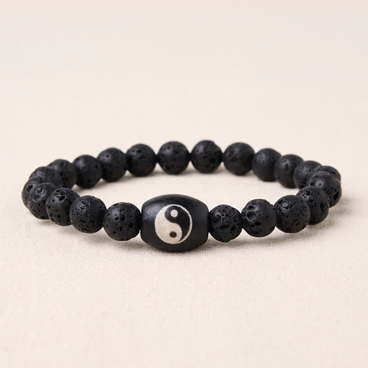 Buddha Stones Lava Rock Black Onyx Yin Yang Bead Support Bracelet - image 2