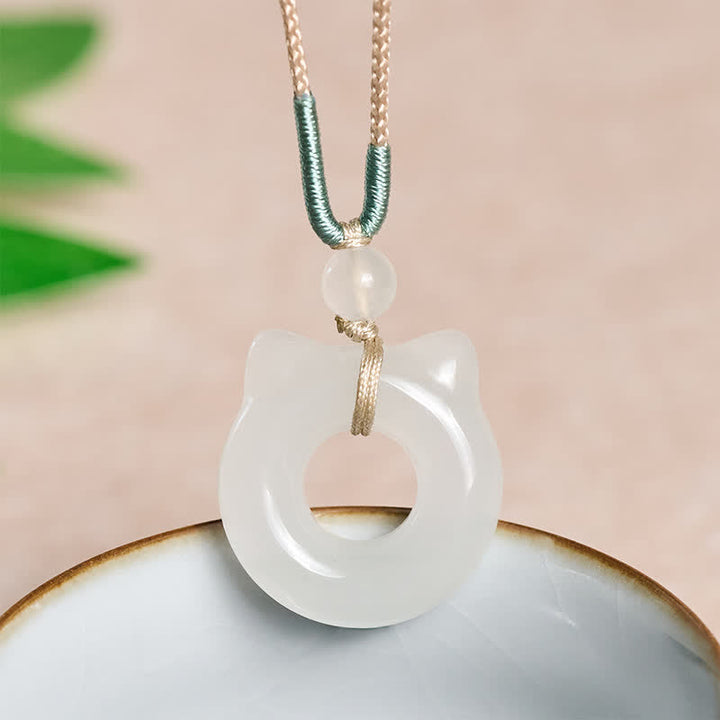 Buddha Stones Tianshan Jade Peace Buckle Cat Prosperity Pendant Necklace - image 2
