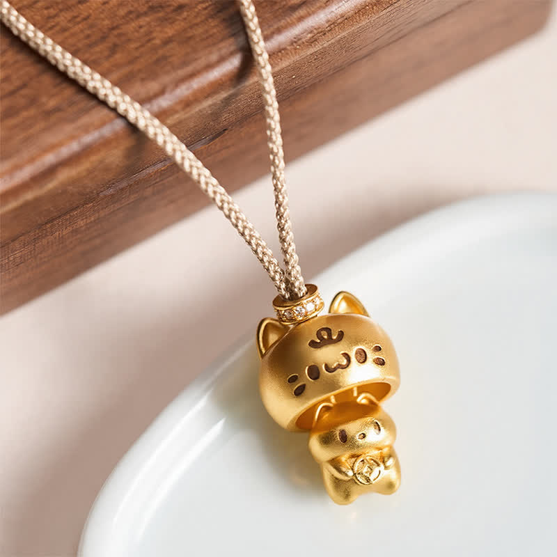 Buddha Stones Gold Plated Copper Cat Charm Healing Necklace - Copper(Wealth ♥ Luck) - image 0