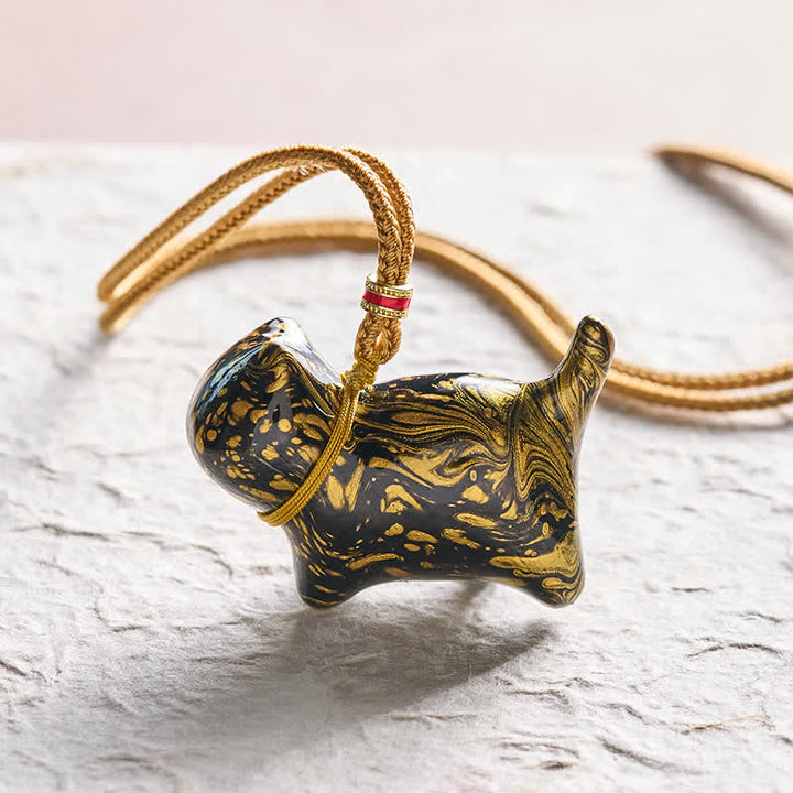 Buddha Stones Cute Cat Charm Balance Necklace - Black and Gold Color Scheme Random Pattern - image 0