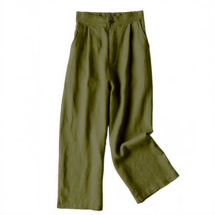 Buddha Stones Commute Solid Color 7-8 Length Women's Wide Leg Pants With Pockets - DarkOliveGreen - US12，UK/AU16，EU44 (3XL) - image 18