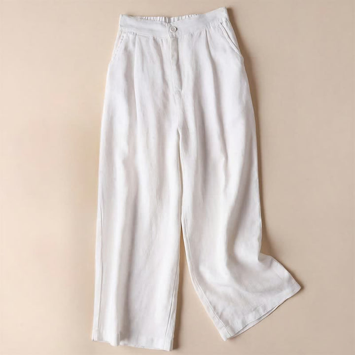 Buddha Stones Commute Solid Color 7-8 Length Women's Wide Leg Pants With Pockets - White - US12，UK/AU16，EU44 (3XL) - image 8