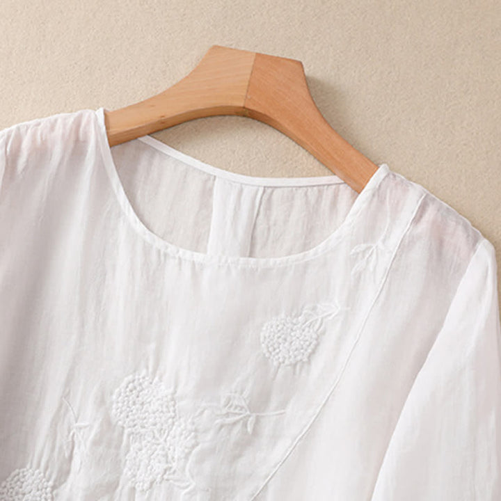 Buddha Stones Embroidered Flower Crew Neck Design Women's Half Sleeve Shirt - image 9