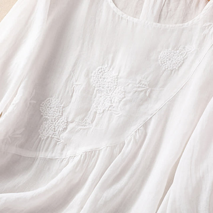 Buddha Stones Embroidered Flower Crew Neck Design Women's Half Sleeve Shirt - image 13