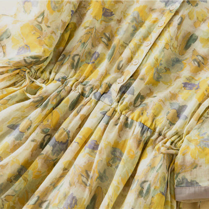 Buddha Stones Half Sleeve Color Contrast Floral Pattern Midi Dress With Pockets - image 17