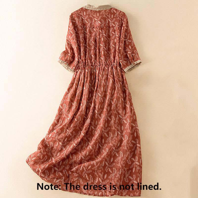 Buddha Stones Half Sleeve Color Contrast Floral Pattern Midi Dress With Pockets - image 20