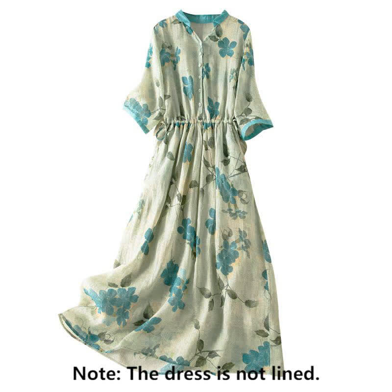 Buddha Stones Half Sleeve Color Contrast Floral Pattern Midi Dress With Pockets - image 2