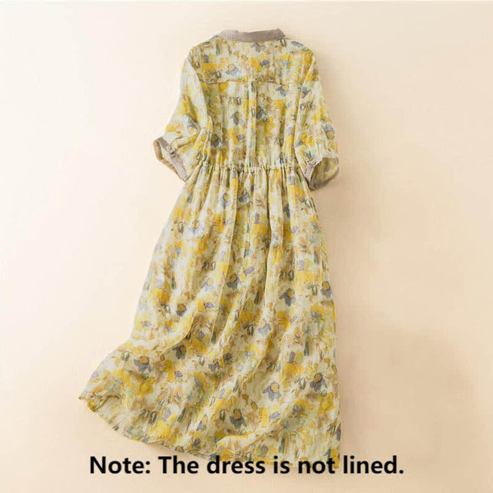 Buddha Stones Half Sleeve Color Contrast Floral Pattern Midi Dress With Pockets - image 14