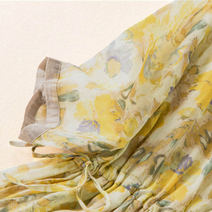 Buddha Stones Half Sleeve Color Contrast Floral Pattern Midi Dress With Pockets - image 16