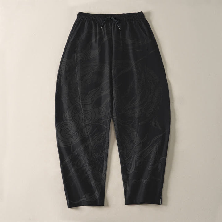 Buddha Stones Pure Cotton Mystic Dragon Wave Pattern Drawstring Men's Tapered Pants With Pockets - image 2