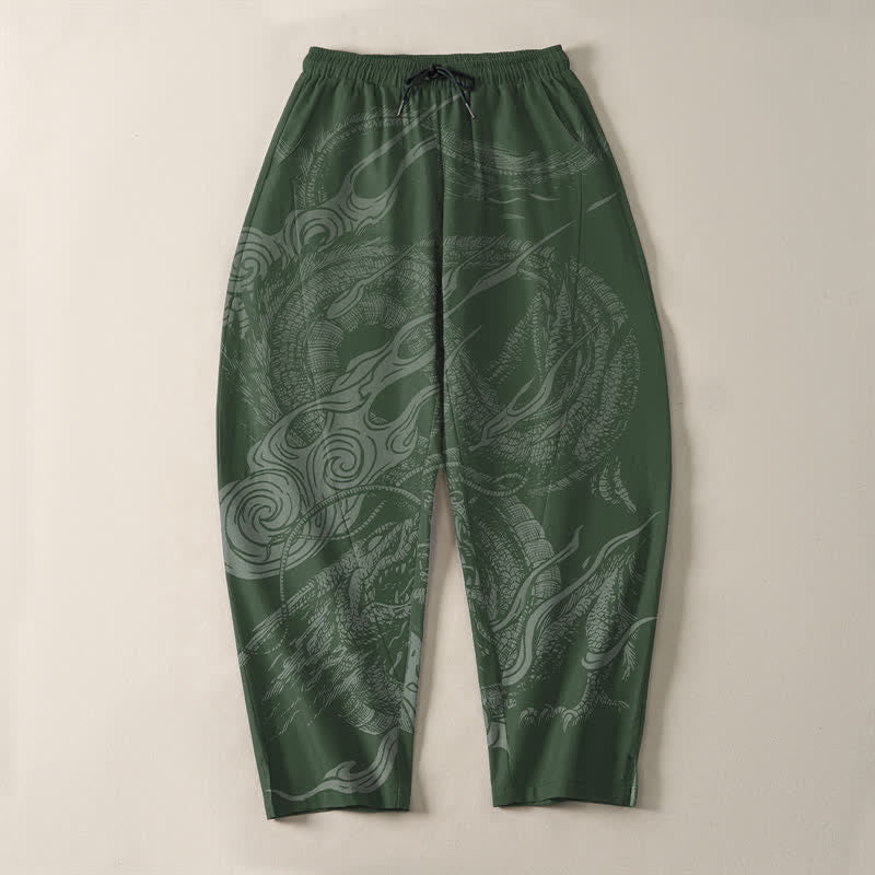 Buddha Stones Pure Cotton Mystic Dragon Wave Pattern Drawstring Men's Tapered Pants With Pockets - image 13