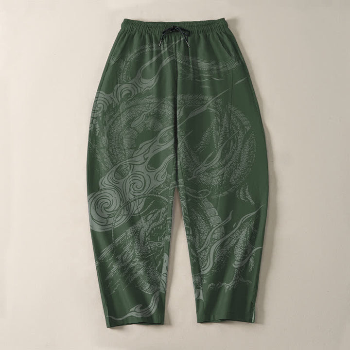 Buddha Stones Pure Cotton Mystic Dragon Wave Pattern Drawstring Men's Tapered Pants With Pockets - image 13