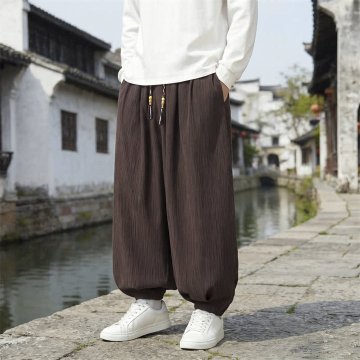 Buddha Stones Spring Fall Casual Vintage Drawstring Solid Ankle Pants Men's Harem Pants With Pockets - Sienna - Regular - US/UK/AU48，EU58 (6XL) - image 0