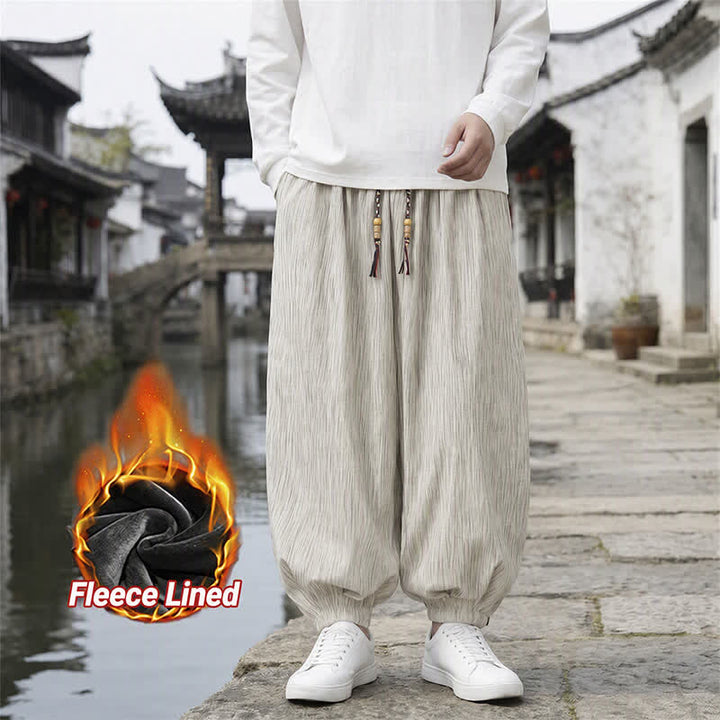 Buddha Stones Spring Fall Casual Vintage Drawstring Solid Ankle Pants Men's Harem Pants With Pockets - Wheat - Fleece Lined - US/UK/AU48，EU58 (6XL) - image 34