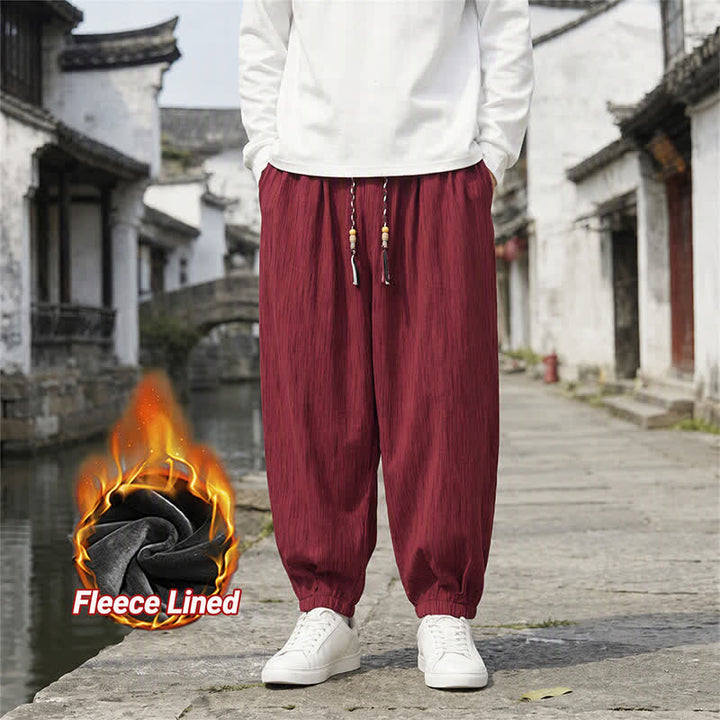 Buddha Stones Spring Fall Casual Vintage Drawstring Solid Ankle Pants Men's Harem Pants With Pockets - FireBrick - Fleece Lined - US/UK/AU48，EU58 (6XL) - image 33