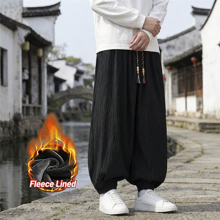 Buddha Stones Spring Fall Casual Vintage Drawstring Solid Ankle Pants Men's Harem Pants With Pockets - Black - Fleece Lined - US/UK/AU48，EU58 (6XL) - image 31