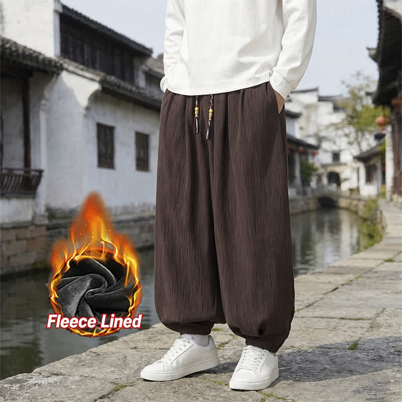 Buddha Stones Spring Fall Casual Vintage Drawstring Solid Ankle Pants Men's Harem Pants With Pockets - Sienna - Fleece Lined - US/UK/AU48，EU58 (6XL) - image 29