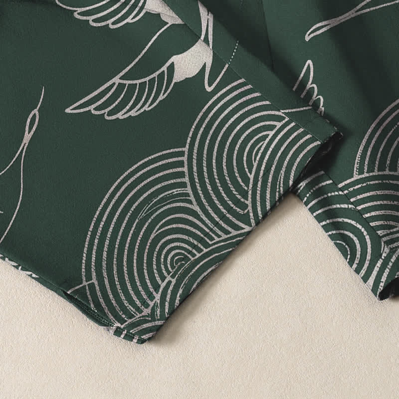 Buddha Stones Pure Cotton Auspicious Cloud Crane Pattern Drawstring Men's Tapered Pants With Pockets - image 5