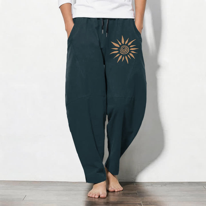 Buddha Stones Pure Cotton Sun Spiral Pattern Drawstring Men's Tapered Pants With Pockets - Teal - US/UK/AU50，EU60 (5XL) - image 7