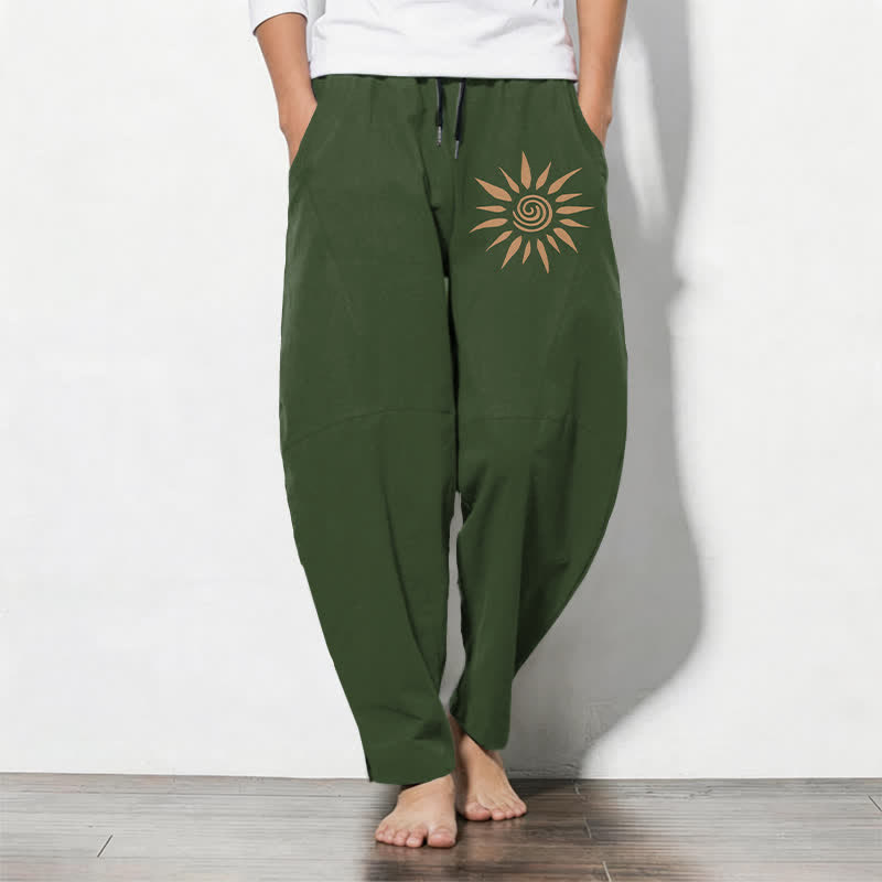 Buddha Stones Pure Cotton Sun Spiral Pattern Drawstring Men's Tapered Pants With Pockets - Green - US/UK/AU50，EU60 (5XL) - image 11