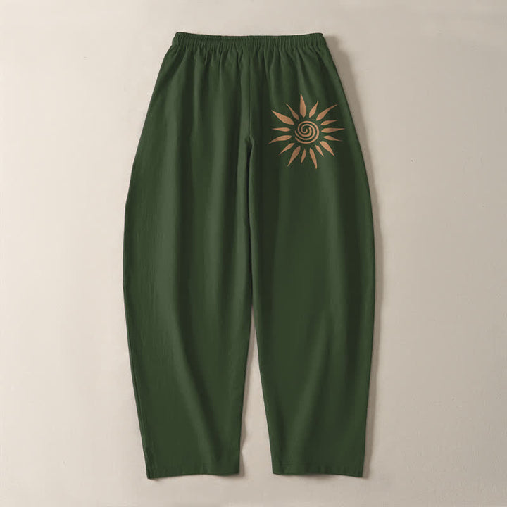 Buddha Stones Pure Cotton Sun Spiral Pattern Drawstring Men's Tapered Pants With Pockets - image 14