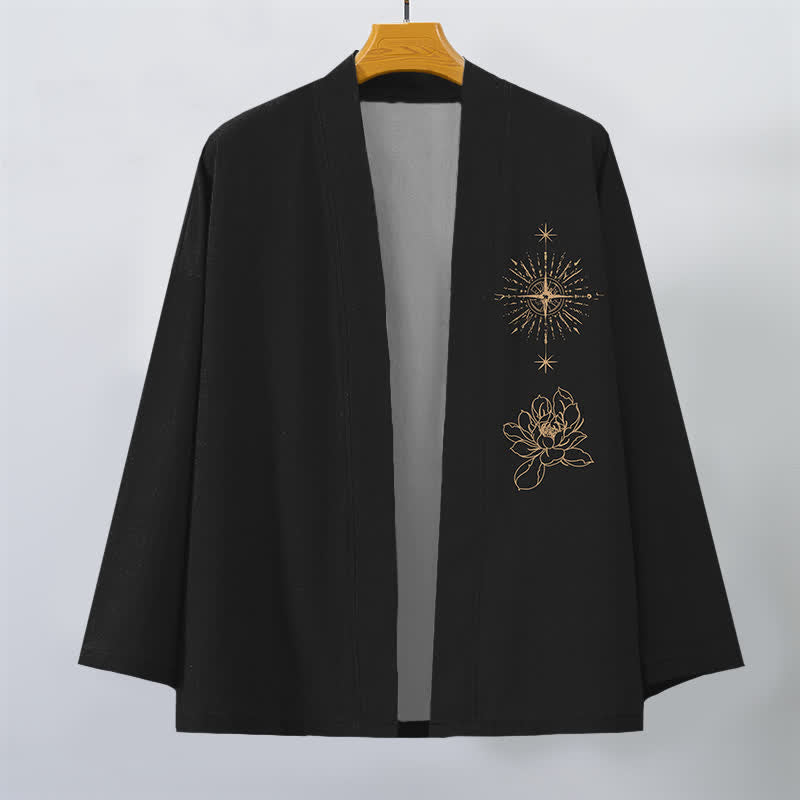 Buddha Stones Cotton Radiant Lotus Starburst Pattern Open Front Men's Kimono - image 1