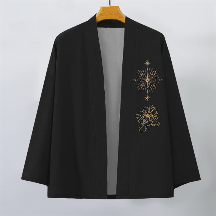 Buddha Stones Cotton Radiant Lotus Starburst Pattern Open Front Men's Kimono - image 1