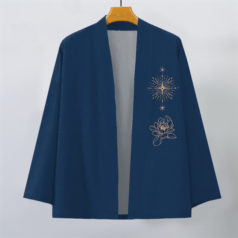Buddha Stones Cotton Radiant Lotus Starburst Pattern Open Front Men's Kimono - image 7